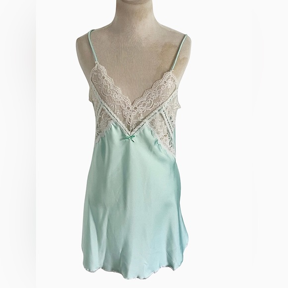 Vintage La Notte Green Chiffon Peignoir Lingerie Slip Dress Robe Set Lace Small - Picture 5 of 15